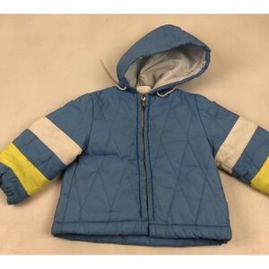 Vintage 70s Toddler Med Jacket Blue Yellow White Sears Coat Striped Quilted‎